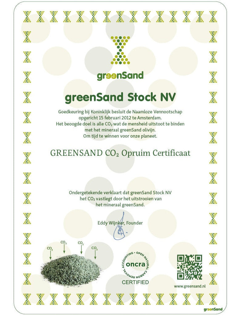 greenSand CO2 opruimcertificaat